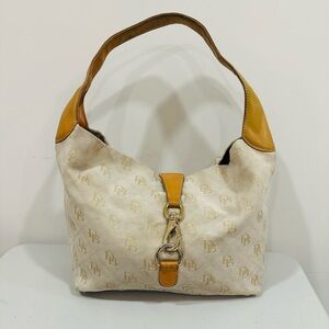 Dooney & Bourke Bucket Hobo Signature Canvas DB Buckle Shoulder Bag